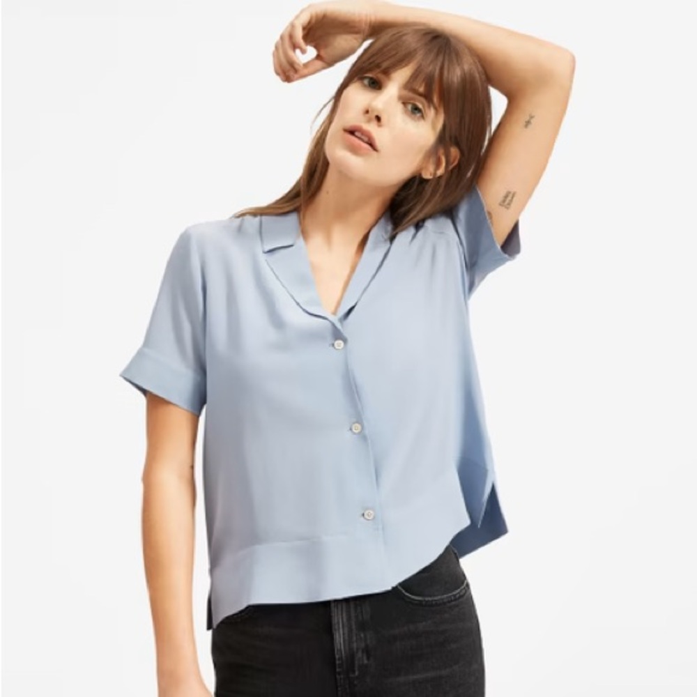 Everlane the clean silk short sleeve notch shirt